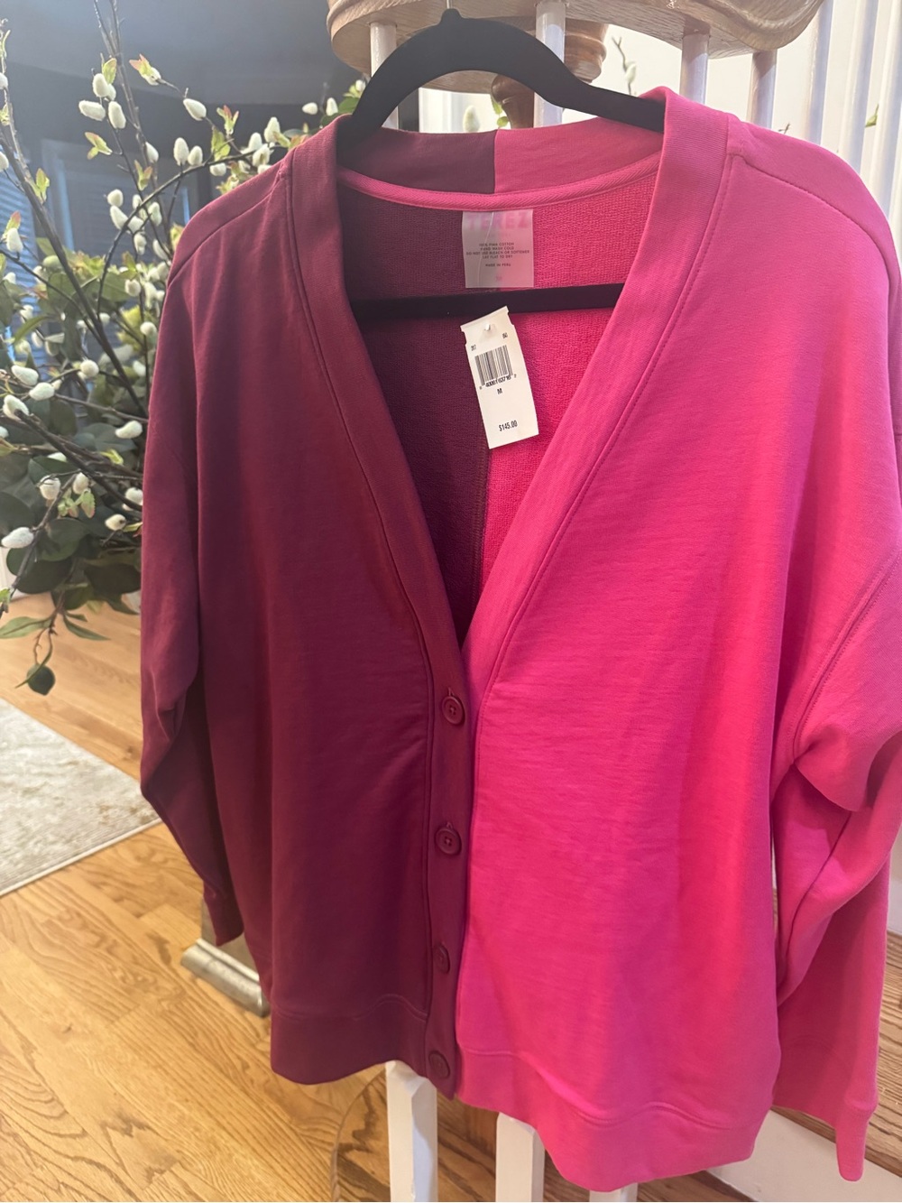 NWT -Terez Women's Two-Tone Pink Button-Front Sweater Cardigan with pockets